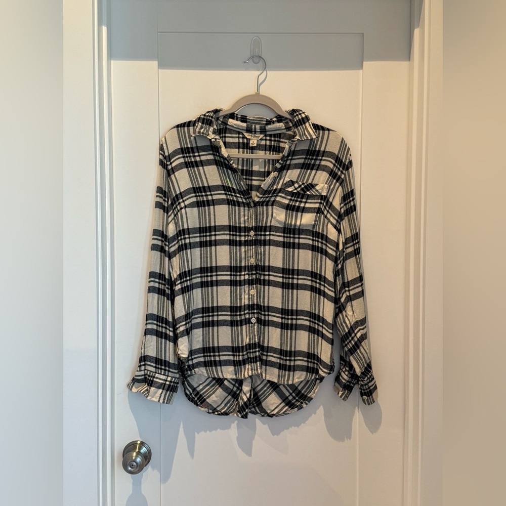 Lucky Brand Cream and Black Plaid Button Up